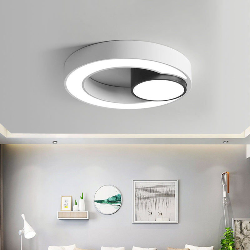 Nordic Iron Ring Flush Mounted Lamp - Black & White LED Ceiling Lighting (White/3 Color Light)
