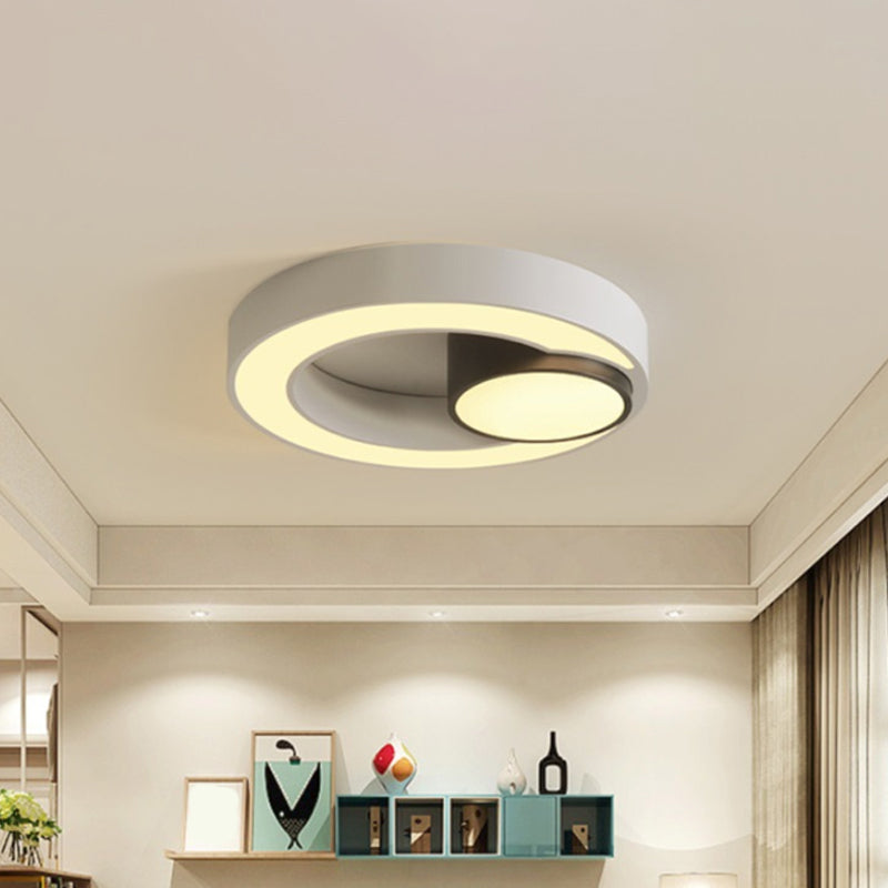 Nordic Iron Ring Flush Mounted Lamp - Black & White LED Ceiling Lighting (White/3 Color Light)
