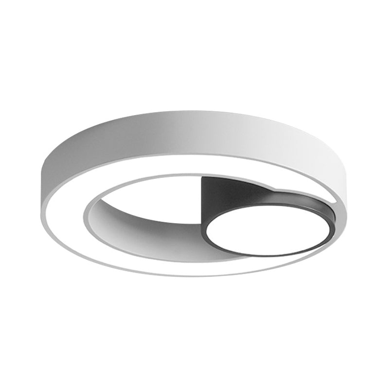 Nordic Iron Ring Flush Mounted Lamp - Black & White Led Ceiling Lighting (White/3 Color Light)