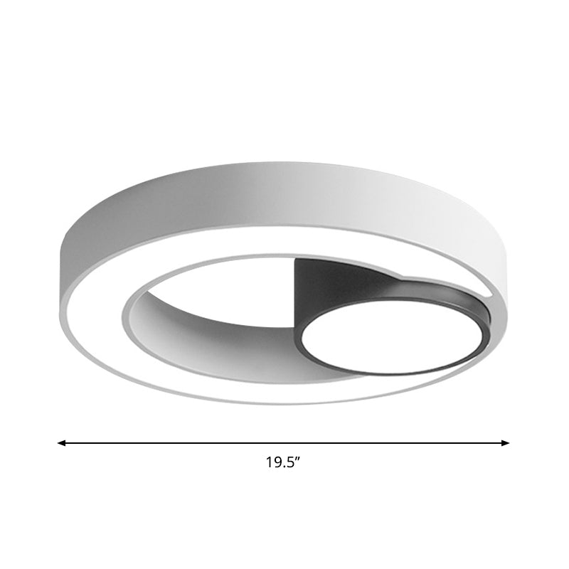Nordic Iron Ring Flush Mounted Lamp - Black & White Led Ceiling Lighting (White/3 Color Light)