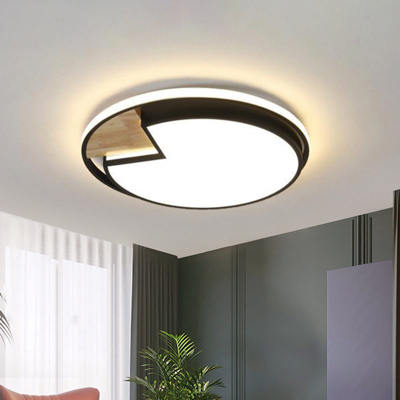 Nordic Acrylic Black-Wood LED Flushmount Ceiling Light with Circular Sector Cutouts - White/3 Color Light Options