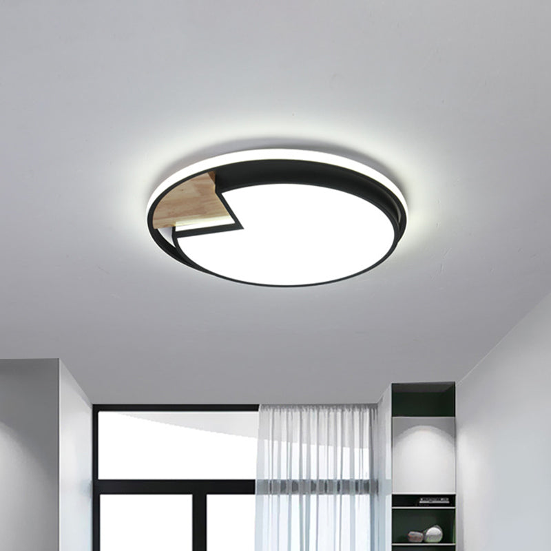 Nordic Acrylic Black-Wood LED Flushmount Ceiling Light with Circular Sector Cutouts - White/3 Color Light Options