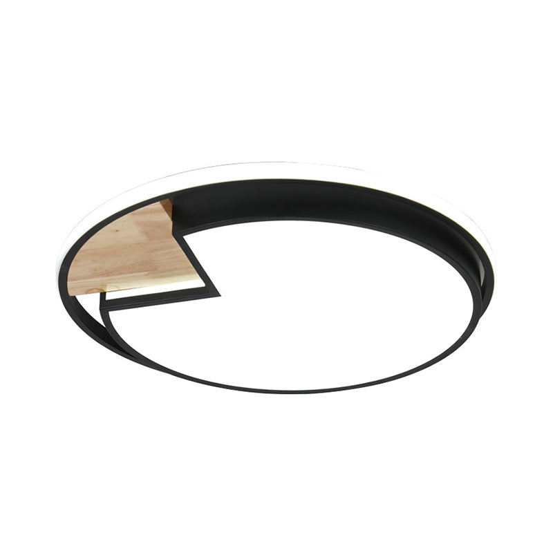 Nordic Acrylic Black-Wood LED Flushmount Ceiling Light with Circular Sector Cutouts - White/3 Color Light Options