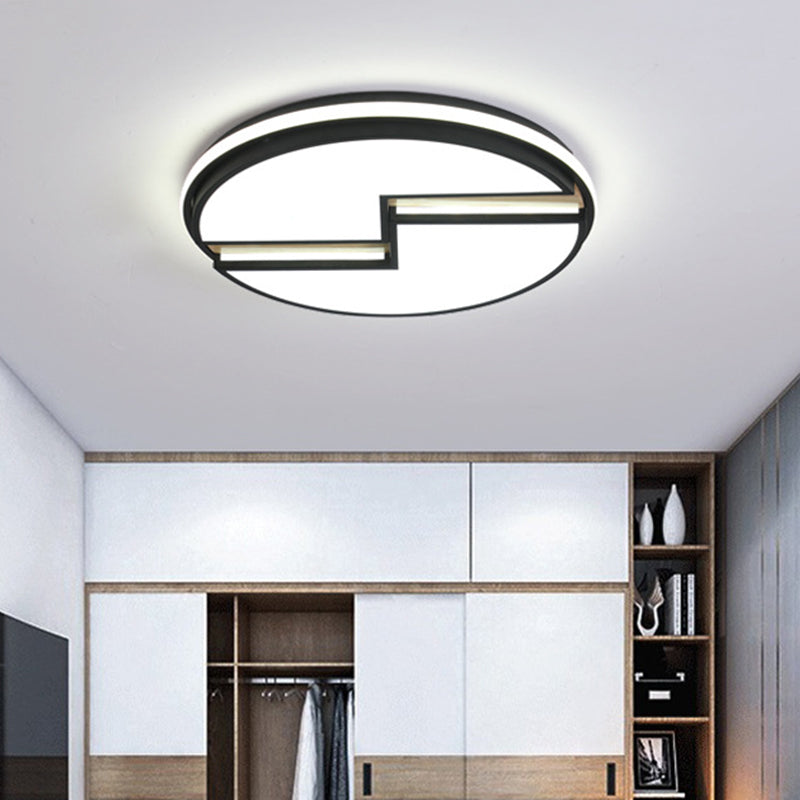 Minimalist LED Black Ceiling Light Acrylic Round Cracked Flush Mount Lamp (White/3 Color Light) for Bedroom