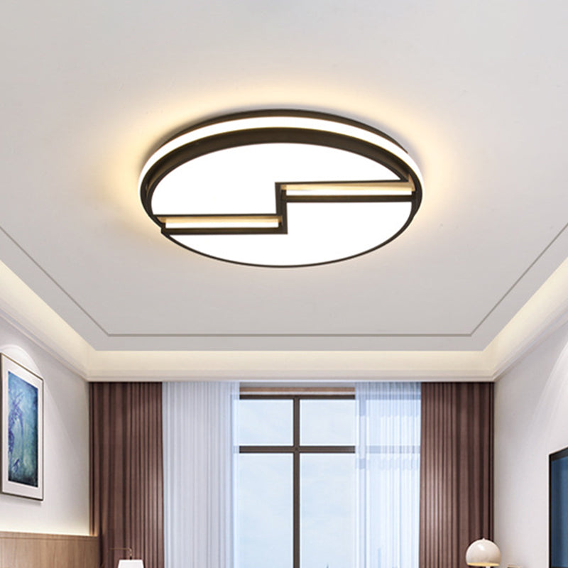 Minimalist LED Black Ceiling Light Acrylic Round Cracked Flush Mount Lamp (White/3 Color Light) for Bedroom