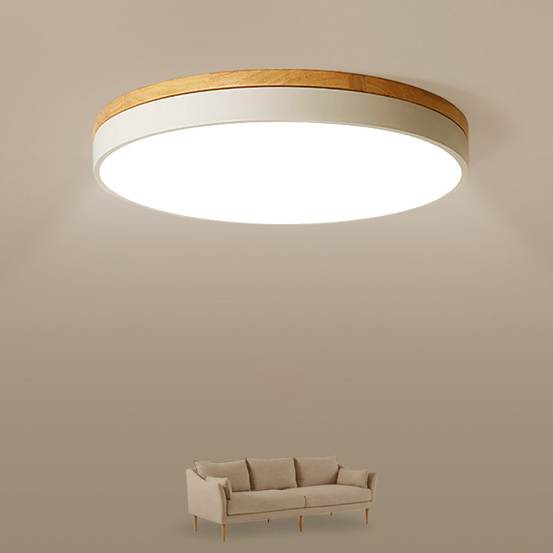 Minimalist White Led Acrylic Flushmount Ceiling Light With Wood Canopy - 12/16/19.5 Diameter / 12