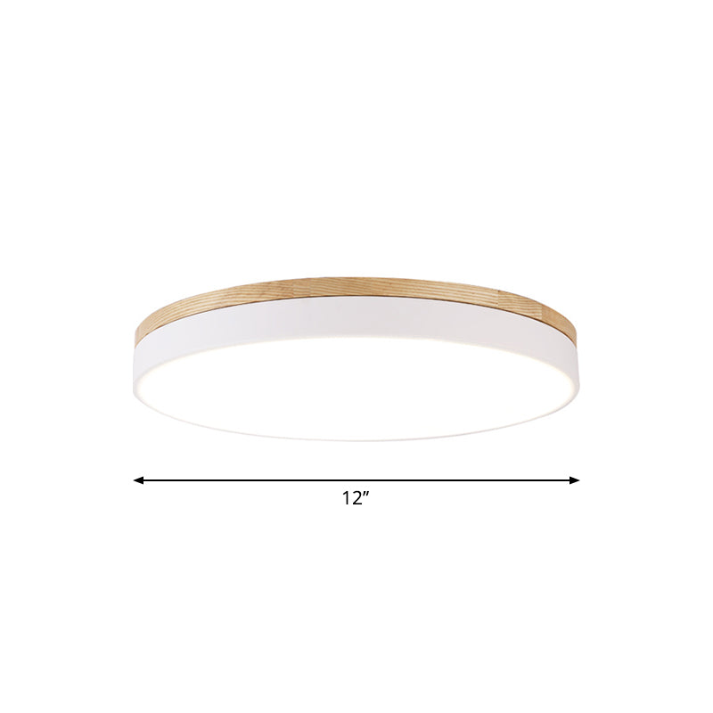 Minimalist White Led Acrylic Flushmount Ceiling Light With Wood Canopy - 12/16/19.5 Diameter