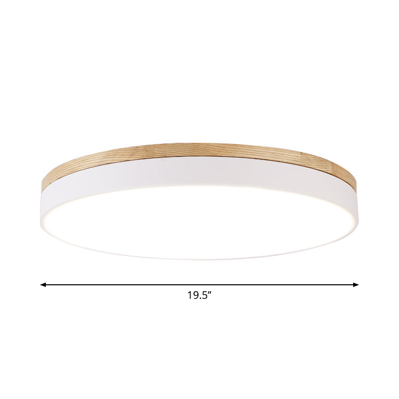 Minimalist White Led Acrylic Flushmount Ceiling Light With Wood Canopy - 12/16/19.5 Diameter