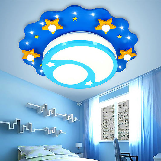 Blue Acrylic Night View Cartoon Ceiling Lamp - Ideal for Kindergarten