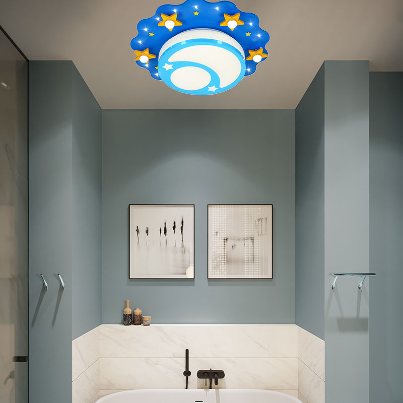 Blue Acrylic Night View Cartoon Ceiling Lamp - Ideal for Kindergarten
