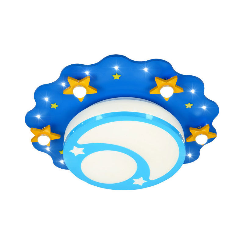 Blue Acrylic Night View Cartoon Ceiling Lamp - Ideal for Kindergarten