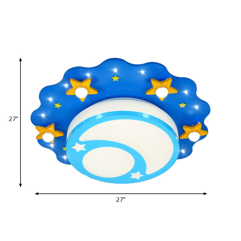 Blue Acrylic Night View Cartoon Ceiling Lamp - Ideal for Kindergarten