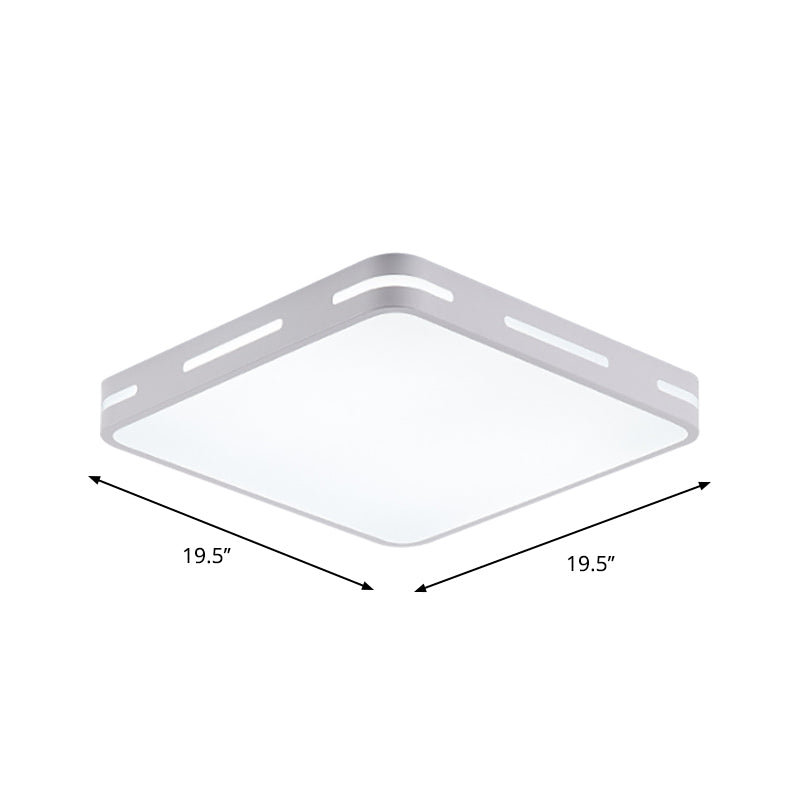 Plafonnier de chambre minimaliste : lampe encastrée carrée/ronde en métal avec LED de 12 à 19,5 pouces de large en blanc