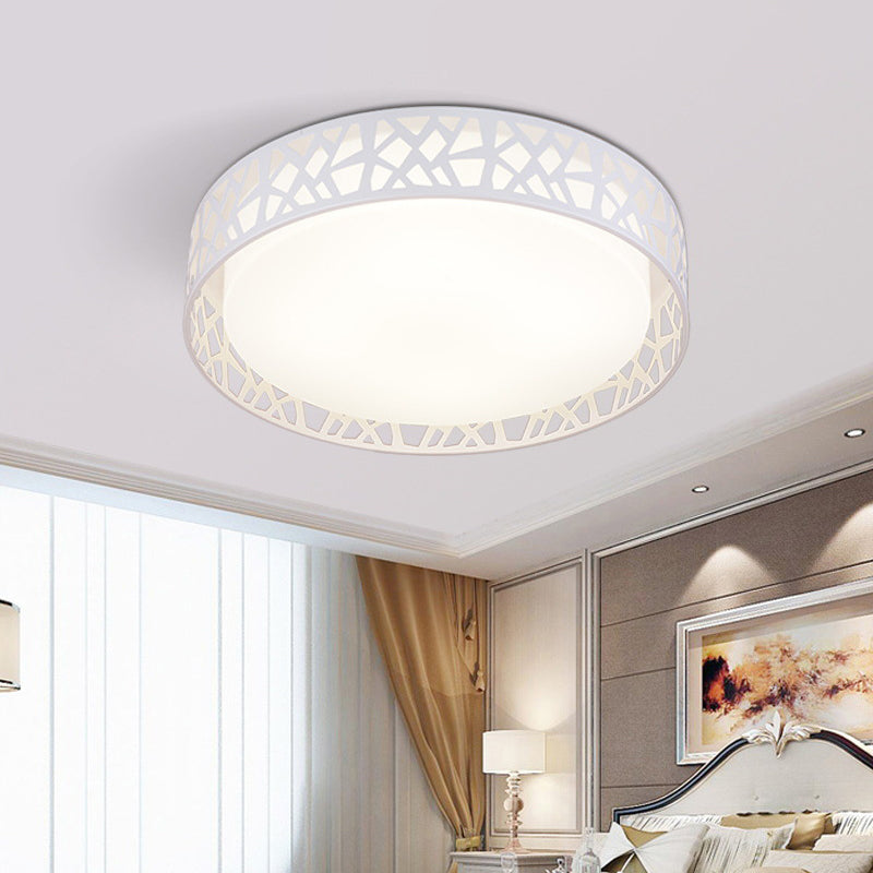 Modern White Drum Led Ceiling Lamp With Nest Frame Design