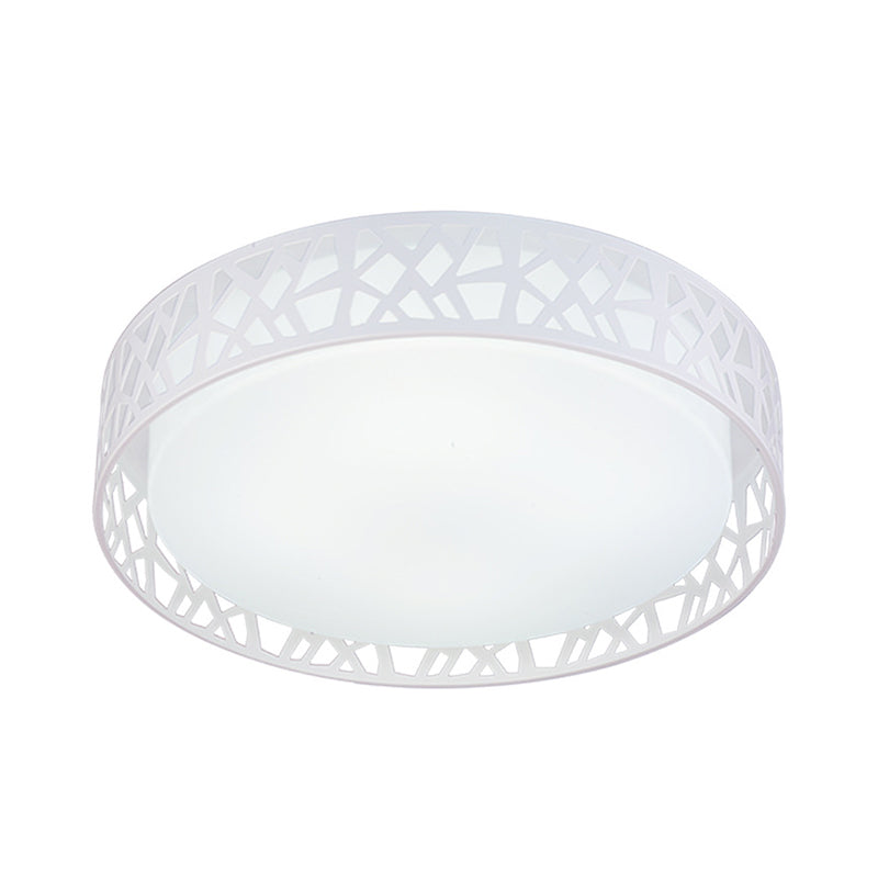 Modern White Drum Led Ceiling Lamp With Nest Frame Design