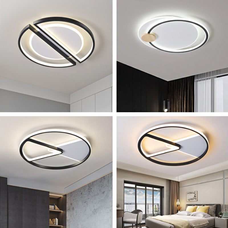 Metallic Round Slim Ceiling Light with Simple Black Design and LED Flush Mount - Warm/White Light Option