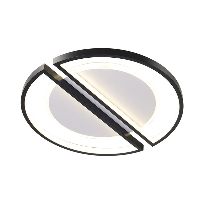 Metallic Round Slim Ceiling Light with Simple Black Design and LED Flush Mount - Warm/White Light Option
