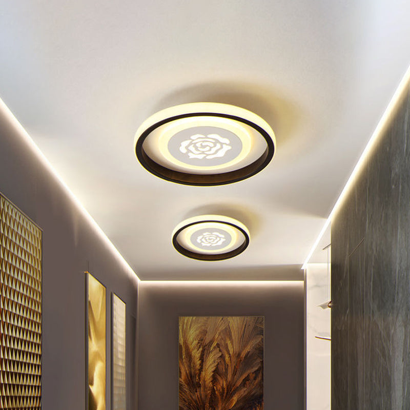 Smile/Anchor/Panda Pattern Circular LED Flush Ceiling Mount Lamp in Cartoon Acrylic Black
