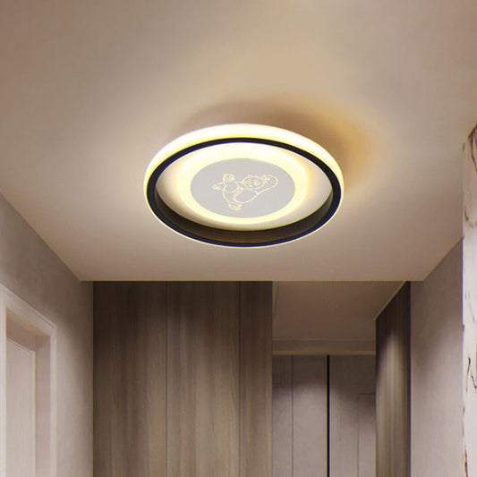 Smile/Anchor/Panda Pattern Circular LED Flush Ceiling Mount Lamp in Cartoon Acrylic Black
