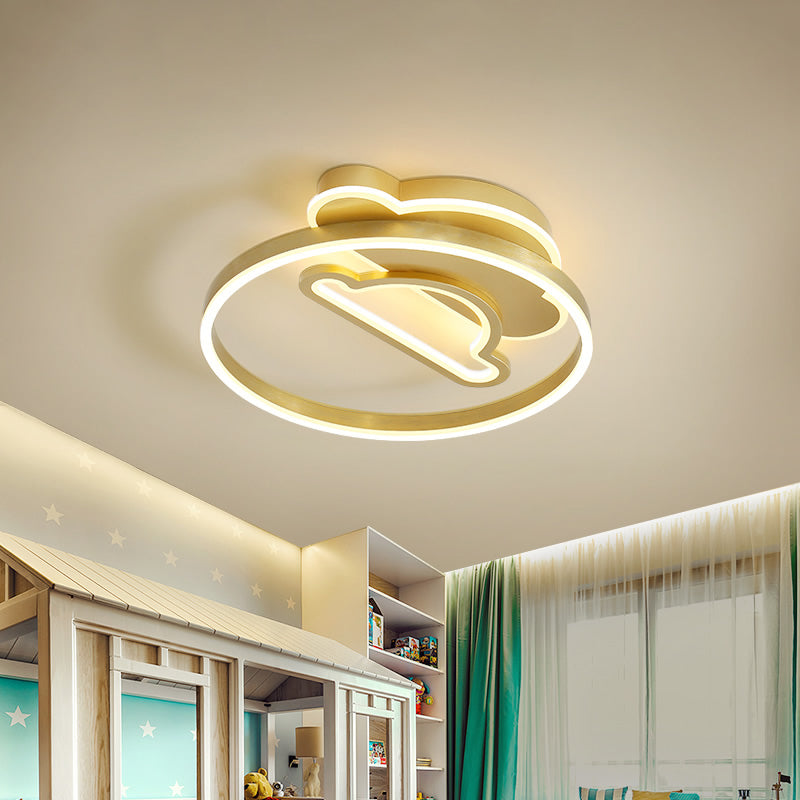 Plafonnier LED moderne en or poli pour chambre d'enfant - Forme de nuage, de cercle et de moulin à vent