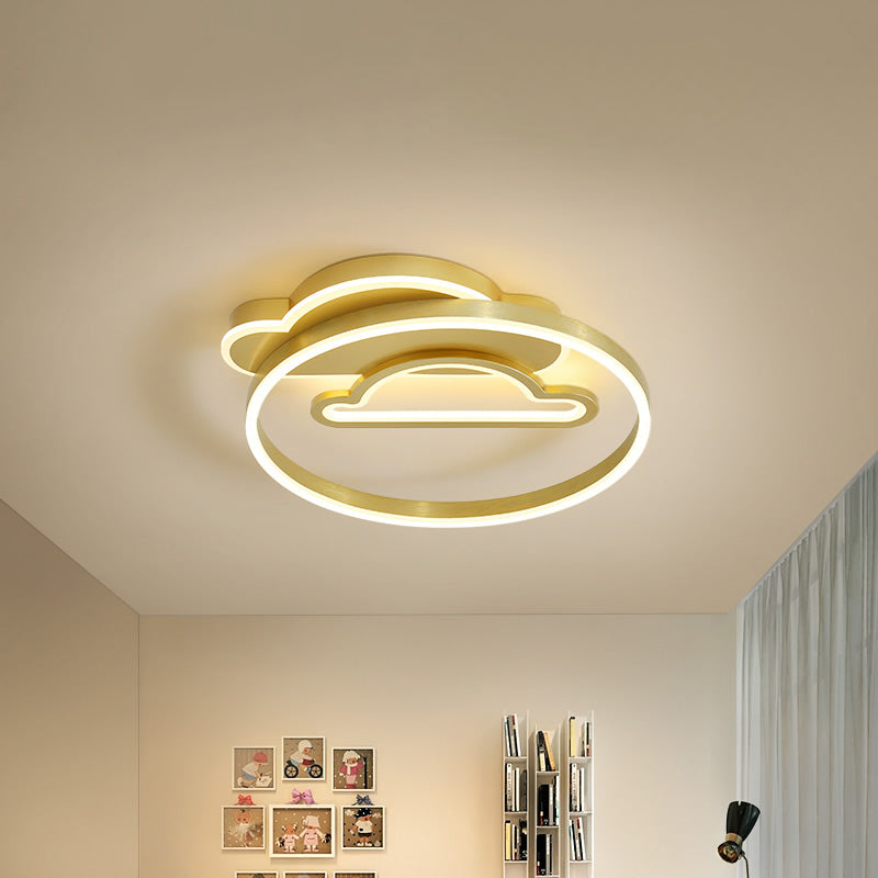 Plafonnier LED moderne en or poli pour chambre d'enfant - Forme de nuage, de cercle et de moulin à vent