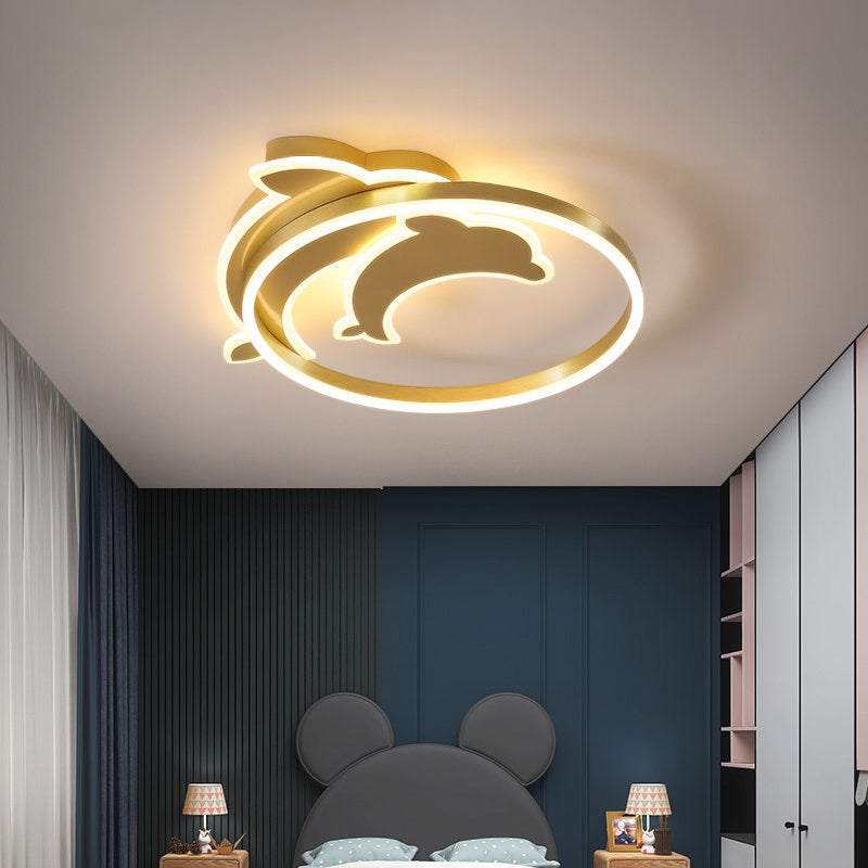 Plafonnier LED moderne en or poli pour chambre d'enfant - Forme de nuage, de cercle et de moulin à vent