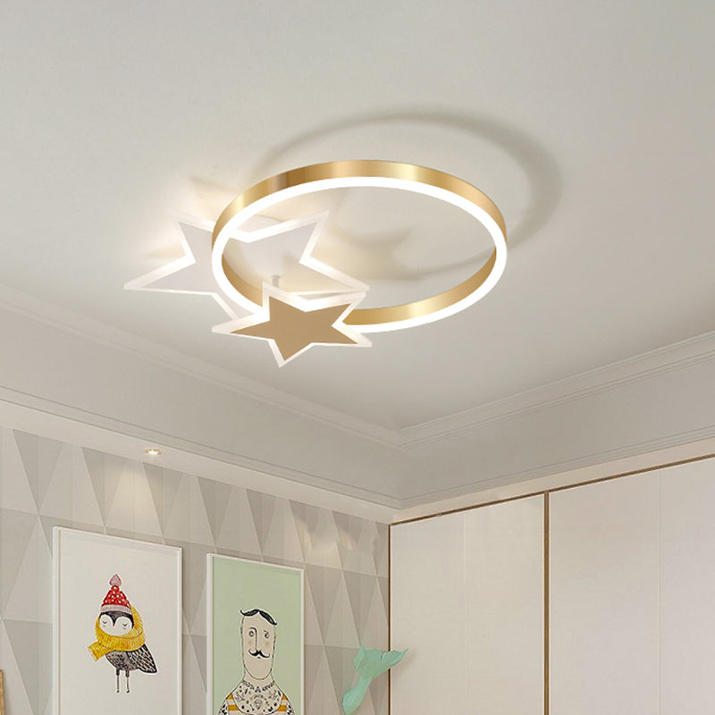 Plafonnier LED moderne en or poli pour chambre d'enfant - Forme de nuage, de cercle et de moulin à vent