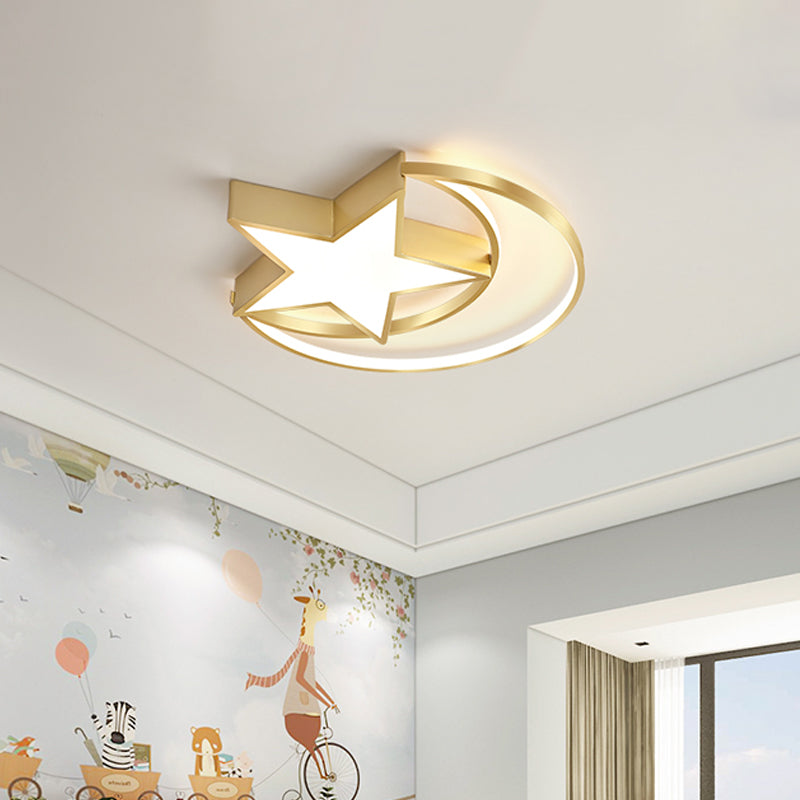 Plafonnier LED moderne en or poli pour chambre d'enfant - Forme de nuage, de cercle et de moulin à vent