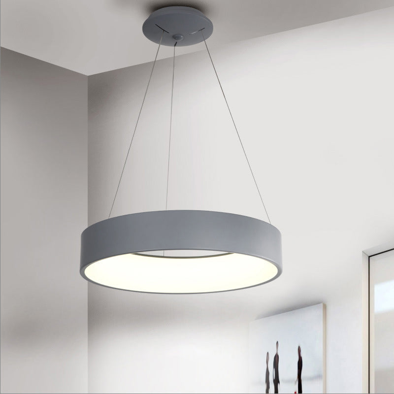 Lustre suspendu à LED moderne - Plafonnier circulaire gris/blanc avec abat-jour en acrylique, 18"/23,5" W