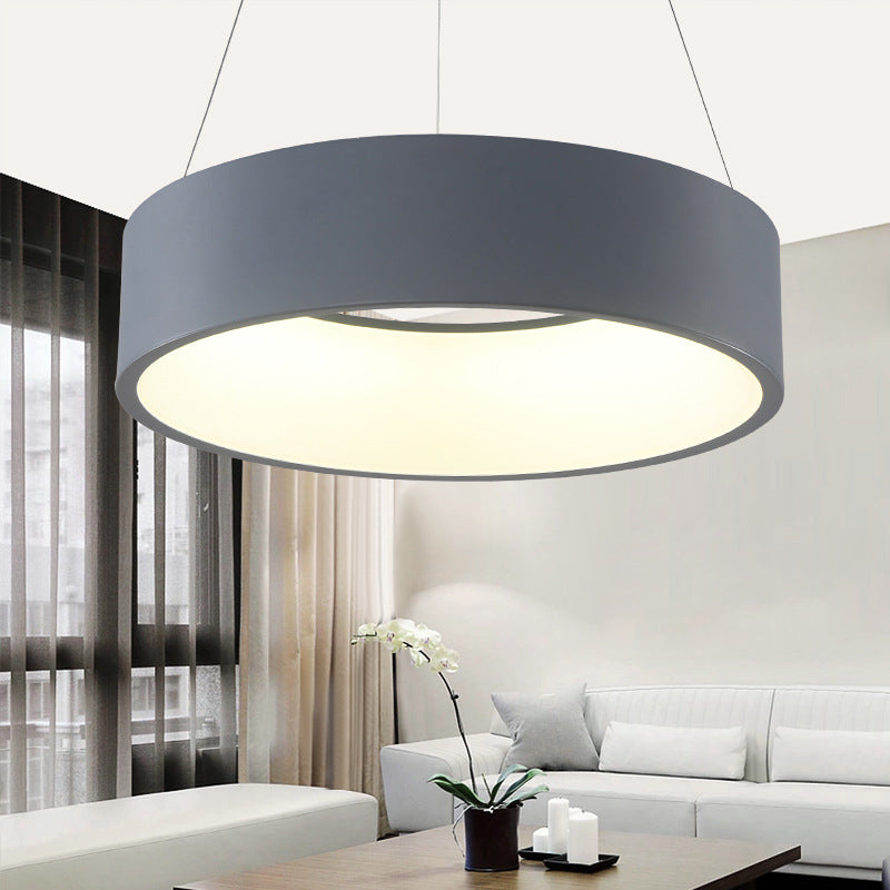 Lustre suspendu à LED moderne - Plafonnier circulaire gris/blanc avec abat-jour en acrylique, 18"/23,5" W