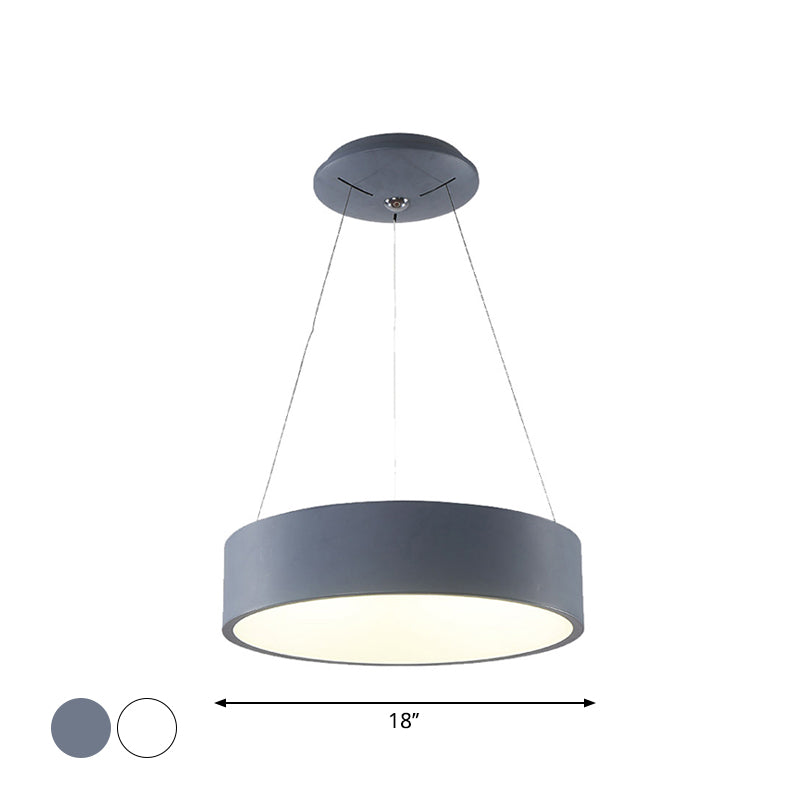 Lustre suspendu à LED moderne - Plafonnier circulaire gris/blanc avec abat-jour en acrylique, 18"/23,5" W