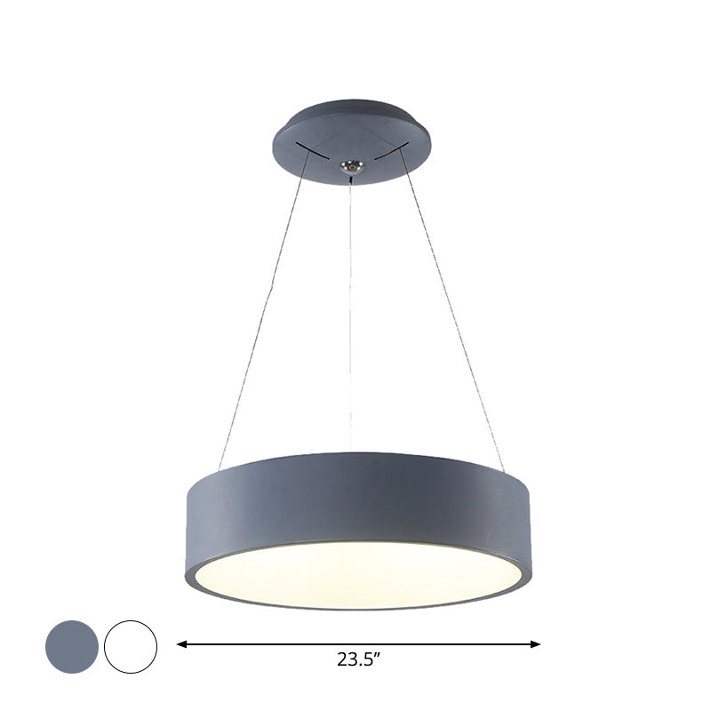 Lustre suspendu à LED moderne - Plafonnier circulaire gris/blanc avec abat-jour en acrylique, 18"/23,5" W
