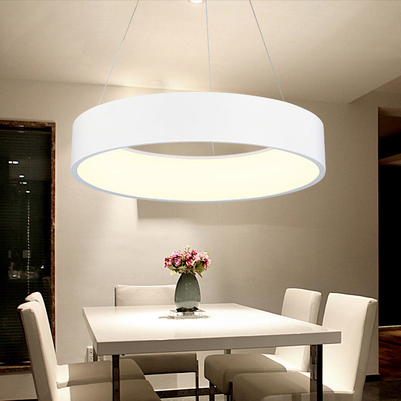Lustre suspendu à LED moderne - Plafonnier circulaire gris/blanc avec abat-jour en acrylique, 18"/23,5" W