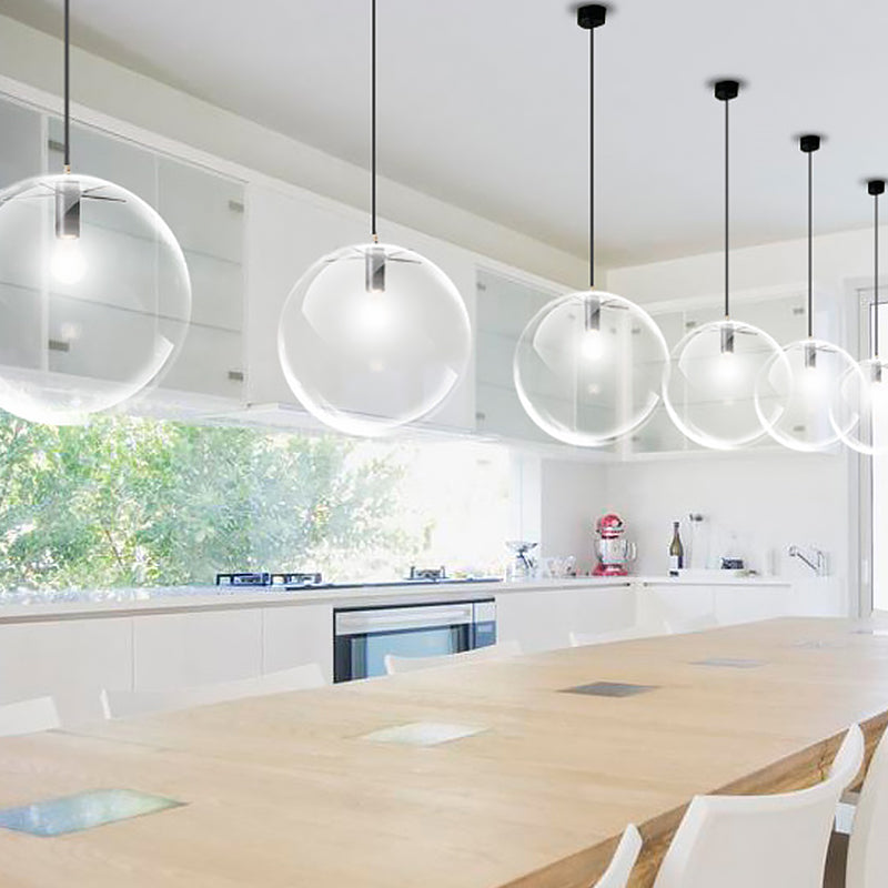 Simplicity Black Single-Bulb Cafe Pendant Lamp - 8"/10"/12" W - Clear Glass Shade