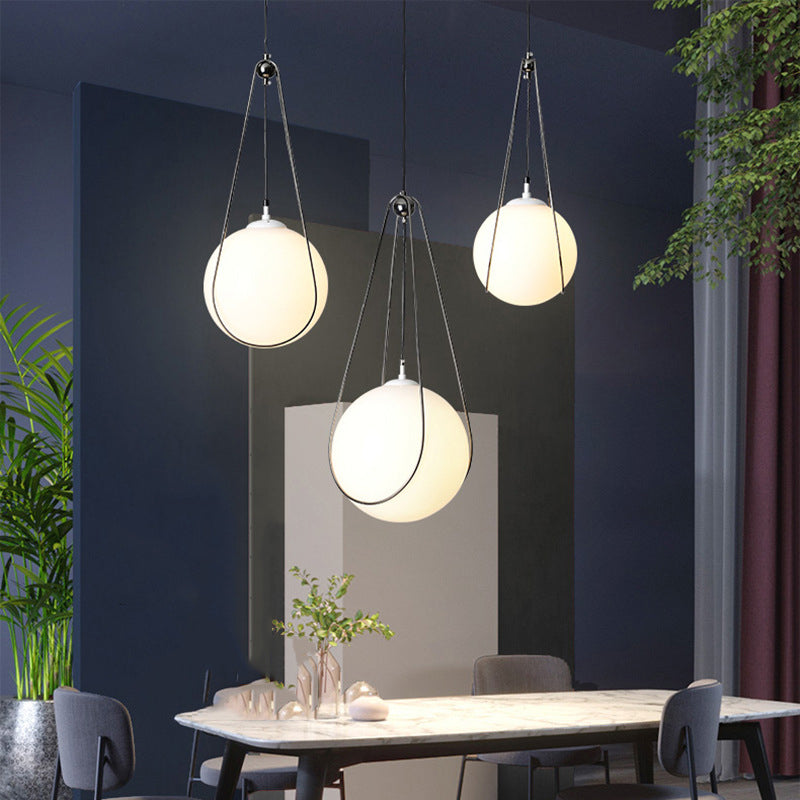 Modern White Glass Teardrop Hanging Light with Nickel Finish - 1 Light for Restaurant (8"/10"/12" Width)