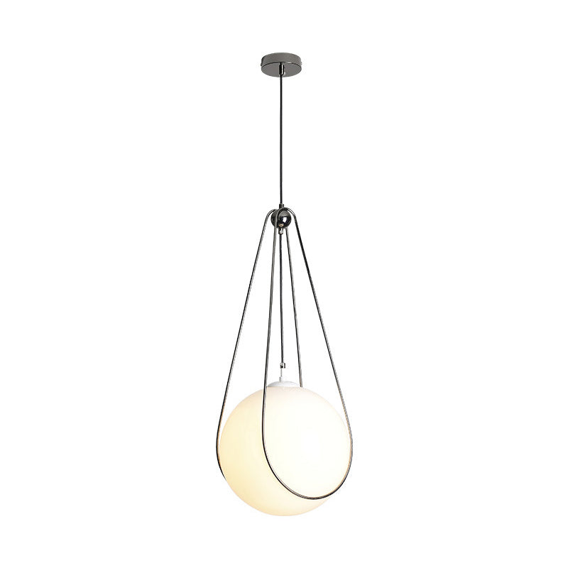 Modern White Glass Teardrop Hanging Light with Nickel Finish - 1 Light for Restaurant (8"/10"/12" Width)