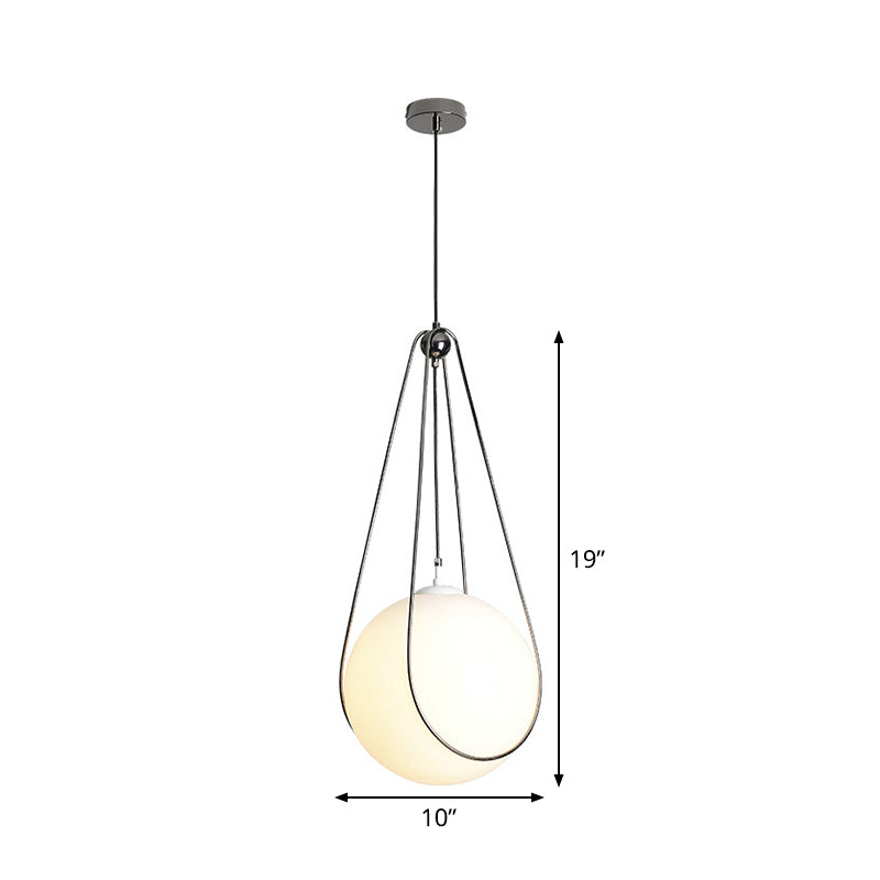 Modern White Glass Teardrop Hanging Light with Nickel Finish - 1 Light for Restaurant (8"/10"/12" Width)