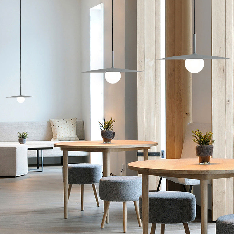 Modern Nordic Hanging Pendant Light with Milk Glass Shade - Single Bulb Ceiling Fixture in Black/Grey/White, 10"/12.5" Width