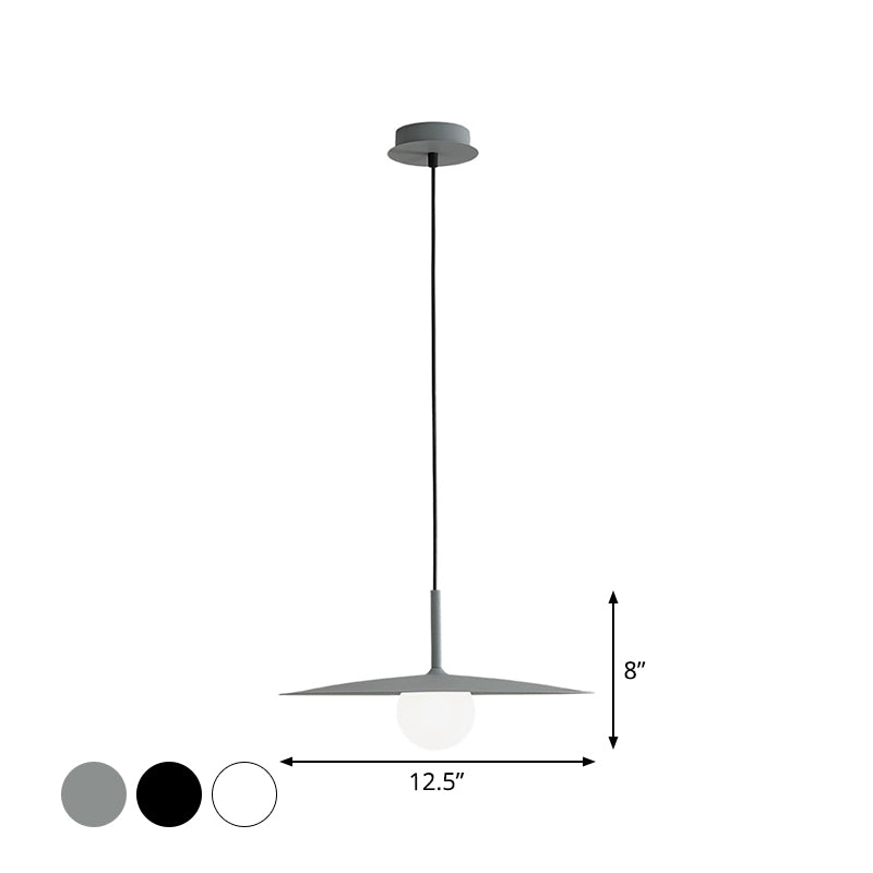 Modern Nordic Hanging Pendant Light with Milk Glass Shade - Single Bulb Ceiling Fixture in Black/Grey/White, 10"/12.5" Width