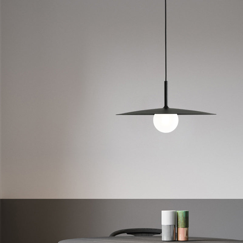 Modern Nordic Hanging Pendant Light with Milk Glass Shade - Single Bulb Ceiling Fixture in Black/Grey/White, 10"/12.5" Width