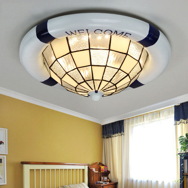 Swim Ring Tiffany Style Art Glass Dome Ceiling Mount Light in White
