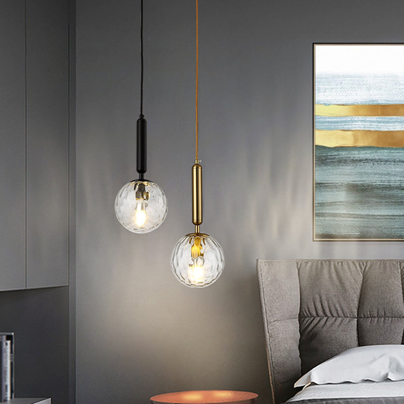 Suspension boule postmoderne noire/dorée avec verre transparent/blanc - Éclairage de chambre à coucher