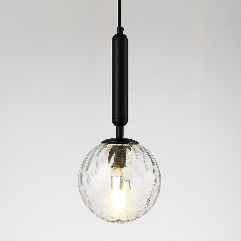 Suspension boule postmoderne noire/dorée avec verre transparent/blanc - Éclairage de chambre à coucher