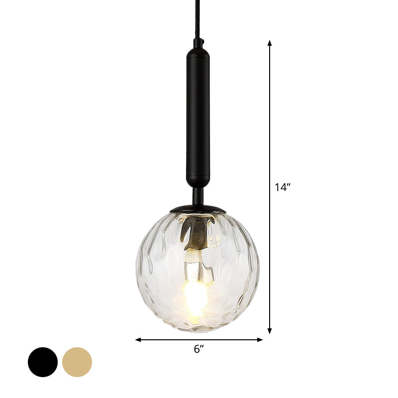Suspension boule postmoderne noire/dorée avec verre transparent/blanc - Éclairage de chambre à coucher