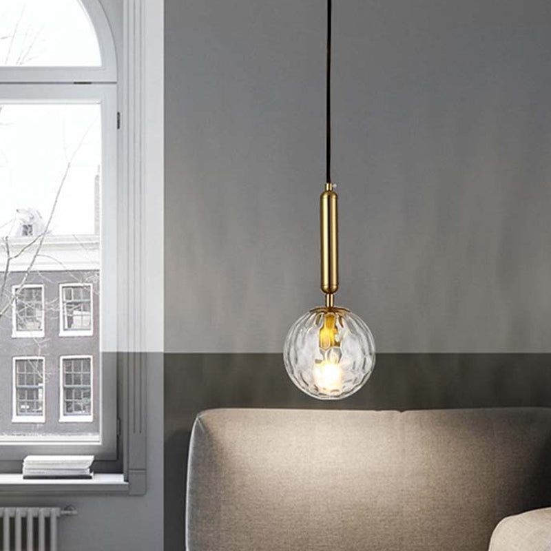 Suspension boule postmoderne noire/dorée avec verre transparent/blanc - Éclairage de chambre à coucher