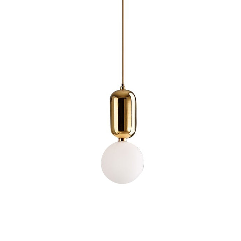 Lampe suspendue postmoderne à 1 ampoule avec abat-jour en verre à boule laiteuse - Blanc/doré, 6"/8"/12" de diamètre