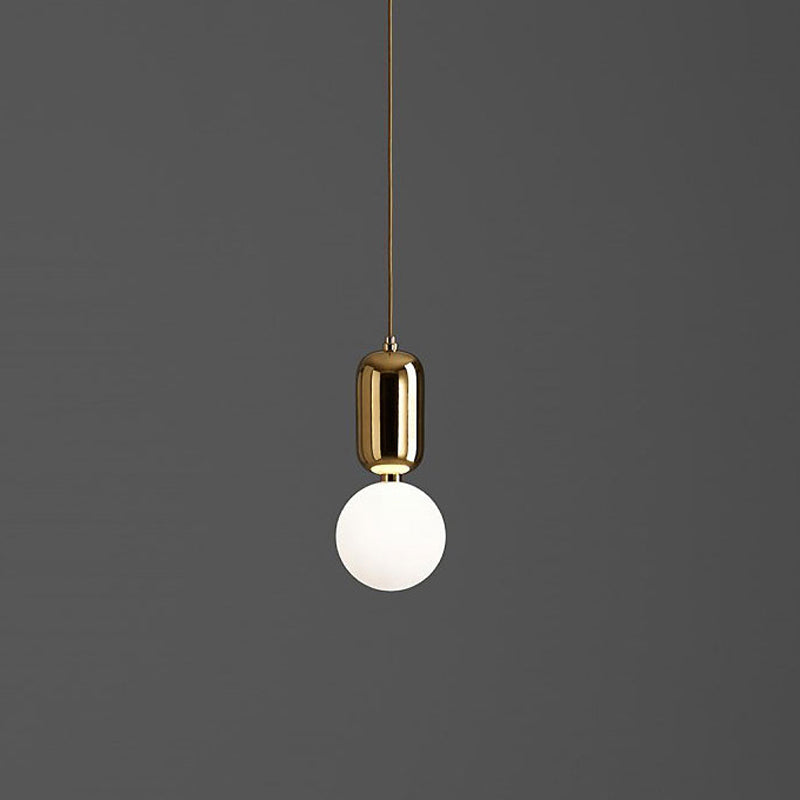 Lampe suspendue postmoderne à 1 ampoule avec abat-jour en verre à boule laiteuse - Blanc/doré, 6"/8"/12" de diamètre