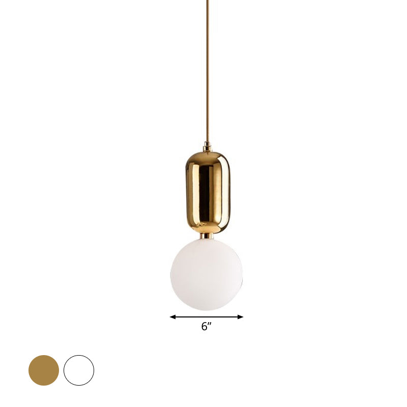 Lampe suspendue postmoderne à 1 ampoule avec abat-jour en verre à boule laiteuse - Blanc/doré, 6"/8"/12" de diamètre