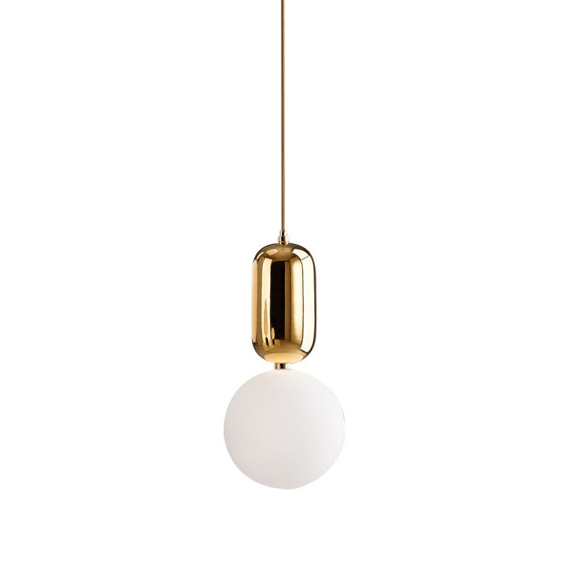 Lampe suspendue postmoderne à 1 ampoule avec abat-jour en verre à boule laiteuse - Blanc/doré, 6"/8"/12" de diamètre