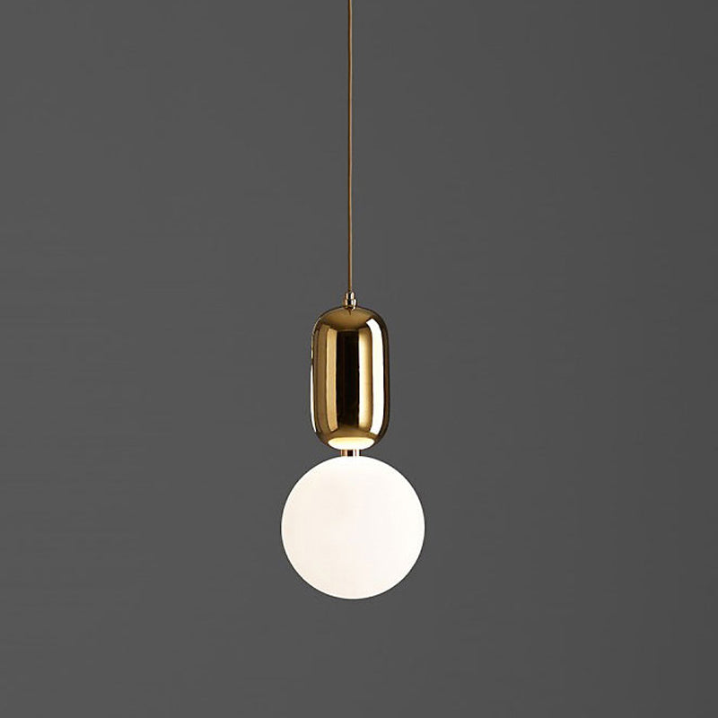 Lampe suspendue postmoderne à 1 ampoule avec abat-jour en verre à boule laiteuse - Blanc/doré, 6"/8"/12" de diamètre